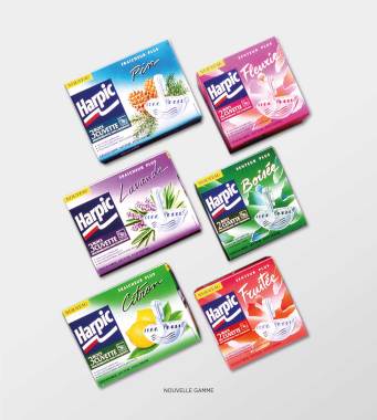 Repositionnement de la ligne d’entretien sanitaire produite par Reckitt Benckiser. Logotype et création d’un environnement graphique plus «cosmétisant».