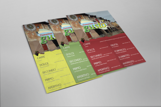 Esecuzione di lavoro grafico per la promozione della festa Camminar con Gusto, organizzata dalla Turismo Pro Clusone.