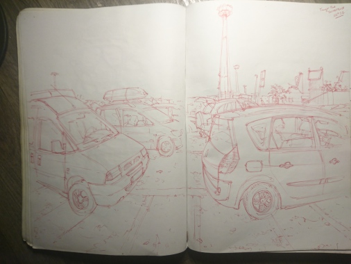 Croquis effectué au port en attendant le ferry. 30min si je me souviens bien. N'hésitez pas à demander d'autres croquis, un croquis montre tout.