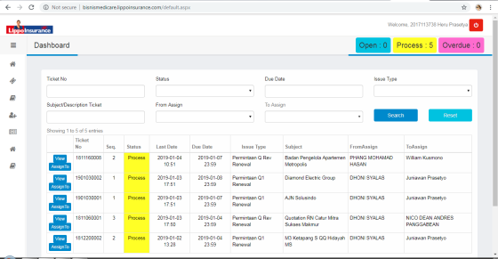 Aplikasi Custom Ticket LippoInsurance