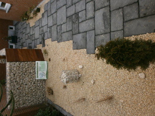 Hauseingang mit Platz für Müllbehälter
und Fahrräder. ( Ohne Bepflanzung )
