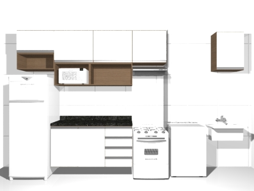 cozinha em Noce Amendoa com portas em Branco Diamante Essencial