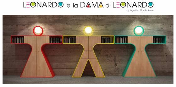 Progetto di design del mobile contenitore Leonardo e la Dama di Leonardo in occasione del salone del mobile aprile 2016
