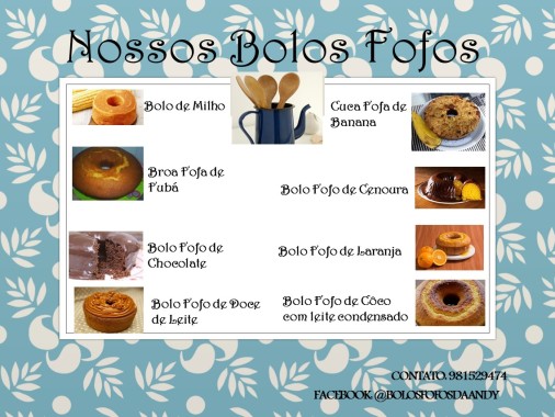 Todos são bolos caseiros preparados de forma artesanal, levando-se em conta todo o sabor de cada ingrediente.