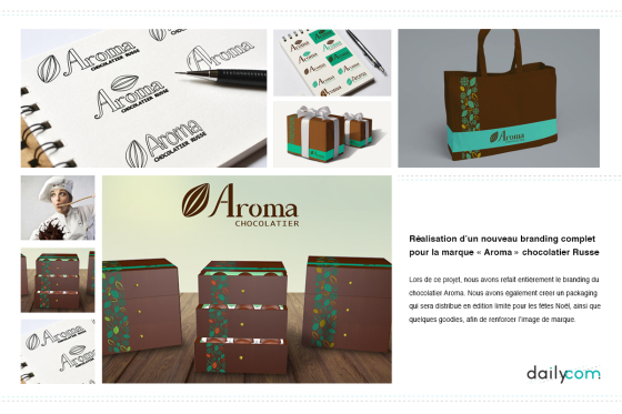 - Réalisation d'un branding complet
- Logo
- Packaging
- Carte de visite
- Charte graphique