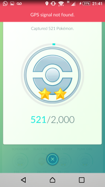 521 pokemons capturados ate o dia 25/07/2016