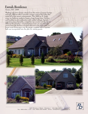 Custom Residential Project
1800 s.f. Living Spaces
Double Attached Garage
600 s.f. Bonus Room Suite