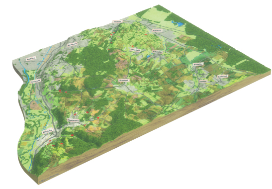 illustration-carte 3D sur l'implantation futur de bassins de rétention.