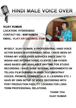 Hindi Voice over artist in Hyderabad, India