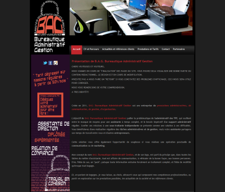 Site Joomla de l'entreprise BAG Bureautique Administratif Gestion, qui a aujourd'hui arrêté son activité