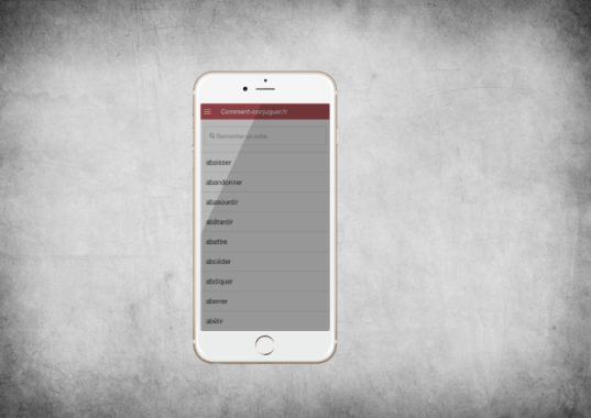 Application mobile affichant les conjugaisons des 7000 verbes de la langue française.

L'application fonctionne aussi bien sur téléphone que sur une tablette avec une interface adaptée à la taille de l'écran. Disponible sur Google Play et sur l'App Store.