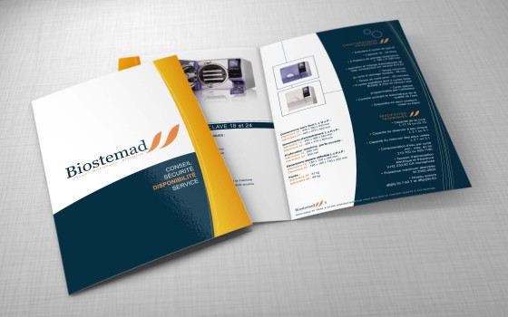 Brochure professionnel pour Biostemad, une société BTOB qui distribue des machine de désinfection pour les laboratoires