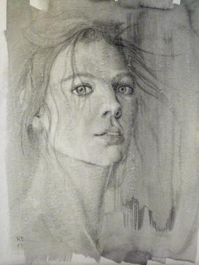 Portrait au crayon et à l'encre de chine sur papier - 30X40 cm