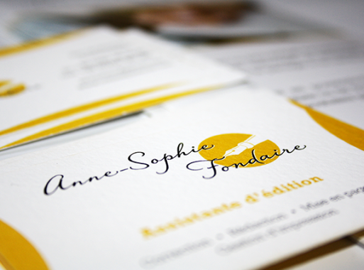 Logo et cartes de visite pour Anne-Sophie Fondaire, assistante d'édition.