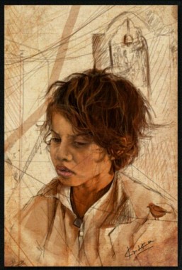 Illustration of a poor child in the temple, Painted in Photoshop using pen tablet.