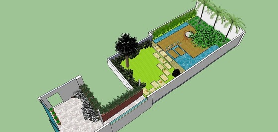 Projeto de hall e área de lazer com espelho d'água 