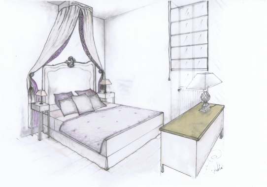 Croquis chambre, mise en couleurs
