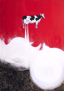 OH LA VACHE!, Gouache, encre et fusains, 50×70, 2017