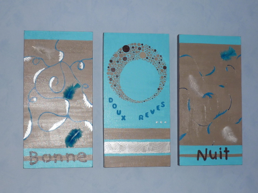 Triptique réalisé sur commande pour décoration de chambre d'adultes.