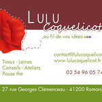 Création de cartes de visite de Lulu Coquelicot, magasin de laines et tissus à Romorantin  © Cécile Marino - Dans le 1000