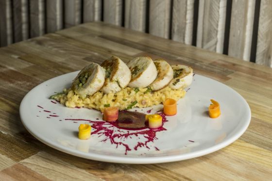 Medallon de pollo con arroz cremozo