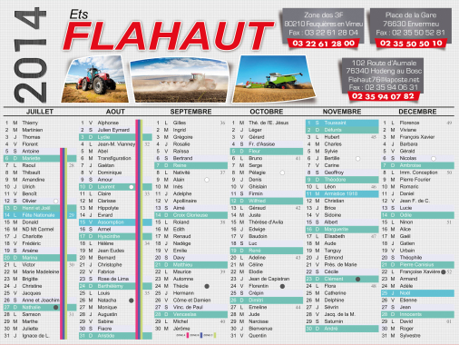Calendrier 2014 pour la société Flahaut. Format type banque.