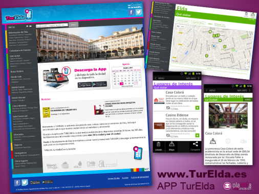 Portal turístico de la ciudad de Elda.
Web y App, con información turistica: que visitar (museos, sitios de interés, parques, ...) con fotos, videos, visitas virtuales 360º, .... Así como hoteles, bares, restaurante, pubs, discotecas, ...