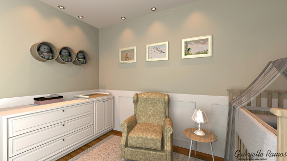 Projeto de um quarto de bebê em tons neutros