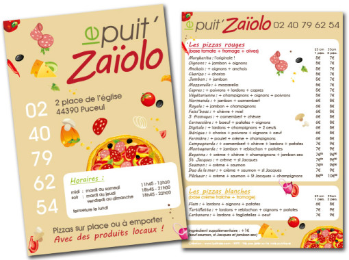 Logo, enseigne et menu d'une pizzeria