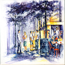 Toile Acrylique H60 L60 " Rendez vous des copains" Pièce unique.....