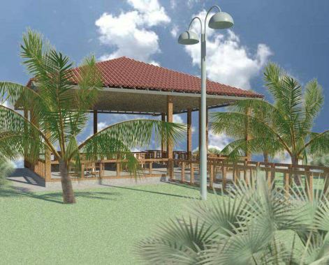 Projeto de um quiosque na beira de um lago 