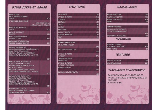 Prestations et tarifs