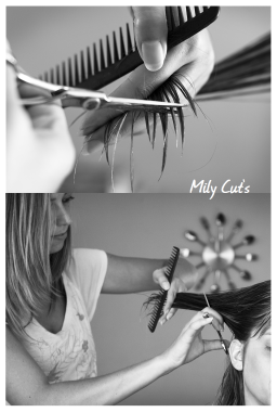 Emilie de Mily Cut's Coiffure réalise une coupe.
