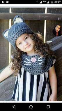 Juego de gorrito y cuello de niñita a crochet