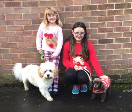 A Christmas walk! My children with Wilson and little Coco 