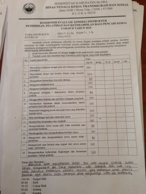 Testimoni dari murid ketika mengajar sebagai instuktur menjahit di BLK