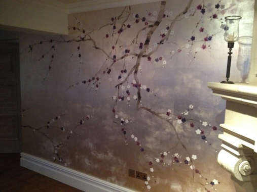 Hand painted wall fabric