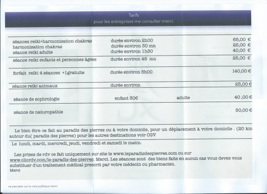 tartif des séances