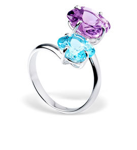 Bague Or Topaze bleue et Améthyste