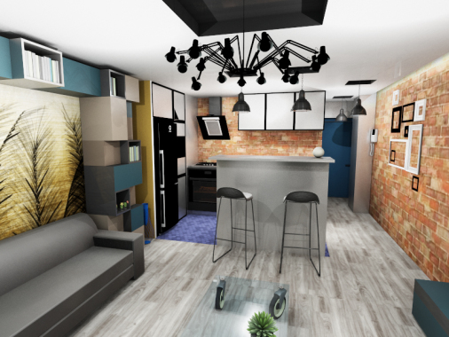 Espace vie et cuisine d'un studio parisien 1