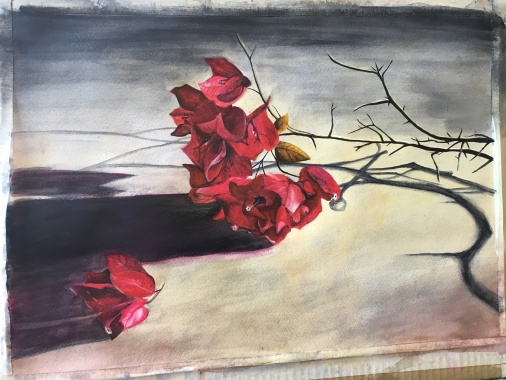 Mary and her bouganvillea watercolour.JPG