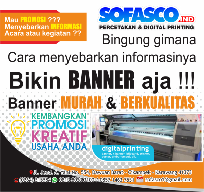 Print Spanduk Outdoor
Cetak Baner, Roll Up Aneka Bahan:
 