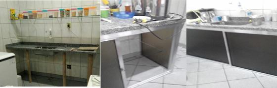 Antes e Depois - Colocação de porta de pia e prateleira interna