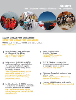 VIAJES de GRUPOS E INCENTIVOS en ALTAMAR (Servicio VIP)

Turismo Fusion le facilita a su empresa el mejor servicio para disfrutar de un viaje de relajo en altamar junto a sus camaradas de negocios, amigos y familiares en la costa central del país en especial por las bellas ciudades de Valparaíso y Viña del Mar. Disfrute de la mejor musica a bordo, servicio de COCTEL a la medida atendido por nuestro personal más toda la comodidad necesaria para hacer de esta travesia algo único e irrepetible.