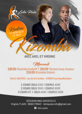 Cours de Kizomba régulier tous les mercredis de 19h30-22h30