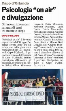 Artcolo Gazzetta del Sud "Psicologi On Air"