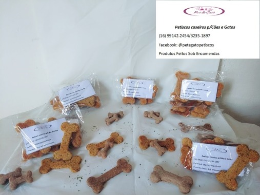 trabalhamos tambem com fabricação e vendas de petiscos caseiros para cães e gatos.