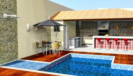 ÁREA EXTERNA COM PISCINA