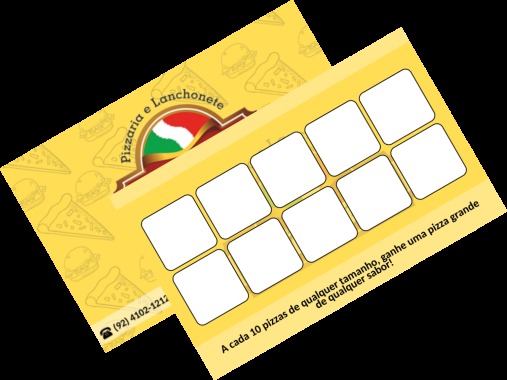 Também trabalhos para o Brasil! Em Manaus criamos cartões de visitas + cartões de fidelidade para uma grande empresa de restaurante e pizzaria.