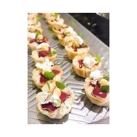 Beetroot, spices, carob syrup and goats cheese canapés